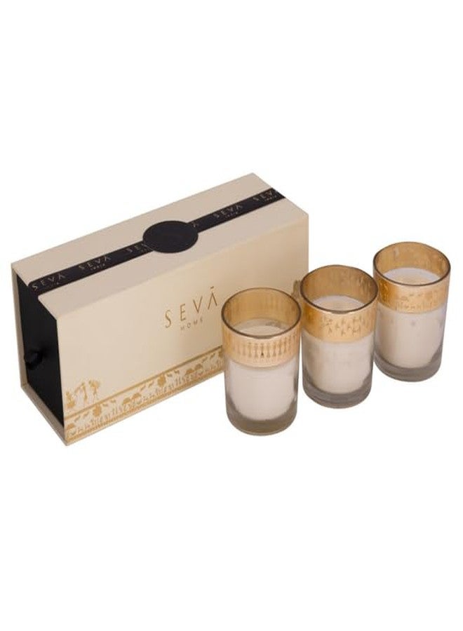 SEVA HOME Enchante Candle - Dil Se Saffron Silk | Pack of 3 | Warli Art Design | 25H Burn Each | Natural Soy Wax | Cultural Home Décor & Gifting - Image 1